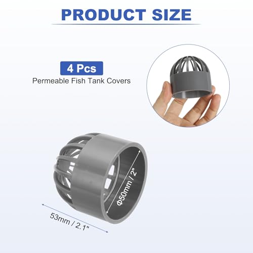 PATIKIL 2 Inch (50mm) Fish Cover Permeable Cap, 4 Pcs PVC Breathable Cap Aquarium Guard Fish Tank Intake Cover, Gray - color: Gray, size: 2Inch(50mm)