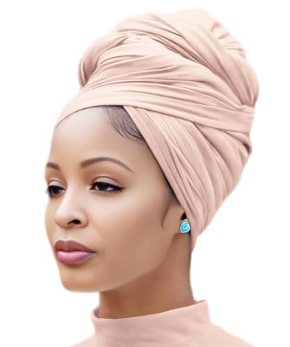 Nonbongoy Head Wraps for Black Women Stretch Headwraps Large Hair Wraps Hijab Scarves for Muslim Head Scarf Turban Headbands - color: 1-apricot Headwrap