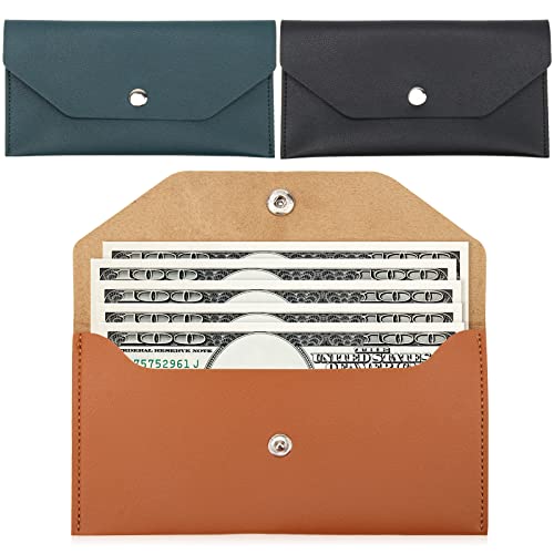 3 Pieces Money Cash Envelopes Bag, Pletpet PU Leather Cash Money Pouch Cash Wallet Envelope Reusable Budget Envelope for Spring Festival Wedding Birthday Graduation Holidays - color: Brown, Black, Dark Blue