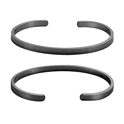 Qitian Islamic Jewelry Gifts for Women Allah Gold Bangles Bracelets Ayatul Kursi Arabic Cuff Bracelet for Women Men Islam Eid Ramadan New Year Gifts - color: K-Black-Thin