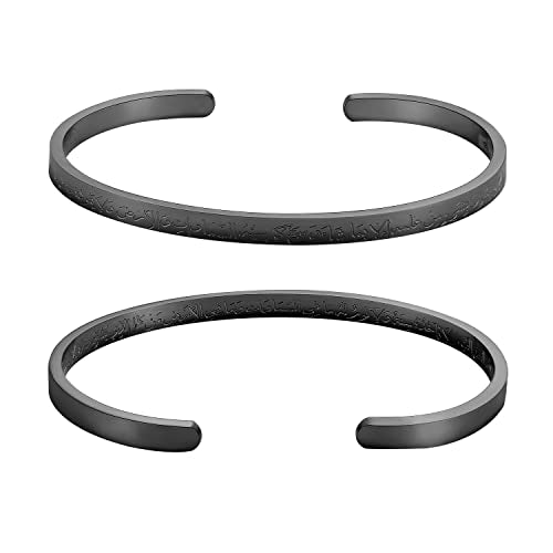 Qitian Islamic Jewelry Gifts for Women Allah Gold Bangles Bracelets Ayatul Kursi Arabic Cuff Bracelet for Women Men Islam Eid Ramadan New Year Gifts - color: K-Black-Thin