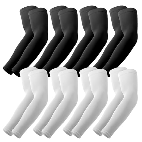 YESLIFE UPF 50 Cooling Sports Arm Sleeve for Men&Women - color: Black (4) + White (4)
