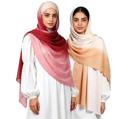 Premium Ombre Viscose Hijab Scarf for Women Muslim Lightweight Gradient Color Shade Hair Wraps Long Hijabs Scarves - color: Camel