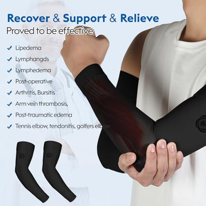 NURCOM Compression Arm Sleeve, 20-30 mmHg, With Silicone, Black M - color: Black(with Silicone Top Band), size: Medium(2 Pack)