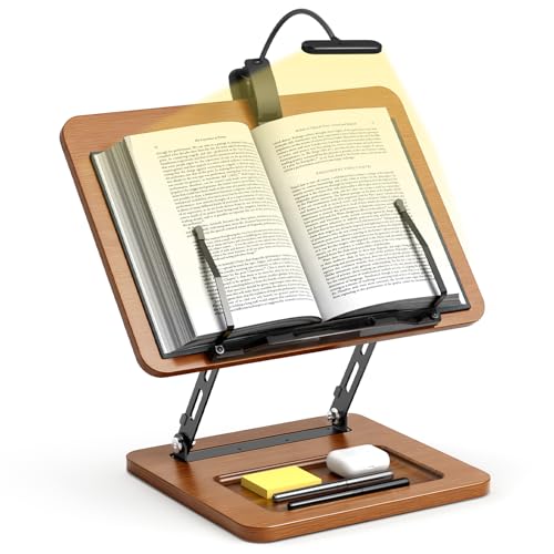 OPTIXCELL Book Stand for Reading with Light, Book Holders for Reading Hands Free, Adjustable Height & Angle, Fits Cookbook Recipe, Textbook, Foldable for Kitchen, Office, School,Gift for Book Lovers - style: Book Stand (Light)