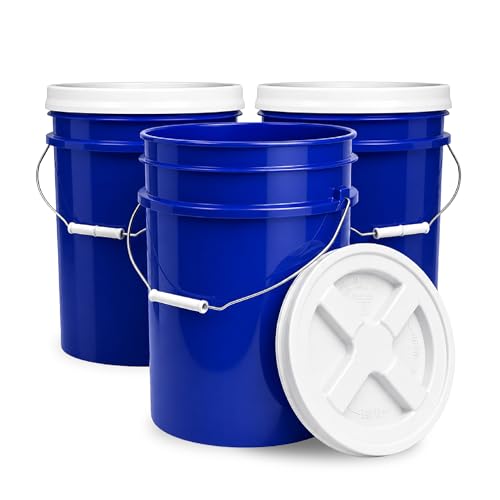 5 Gallon Bucket - Food Grade w/Lid BPA-Free, Blue/White, 3 | Airtight Gamma Seal Screw-On Lid, Heavy-Duty 90 Mil HDPE Plastic, Food Safe and Durable Container, Bulk Storage, Made in USA - color: Blue/White, size: 3 Packs