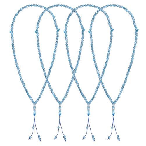 4 Pack Muslim Prayer Beads 99 Beads Allah Muhammad Engraved Islamic Prayer Rosary Bead Misbaha Tasbeeh 8mm Blue Rosary Necklace Religious Muslim Gift for Ramadan Worship Meditation - color: Blue