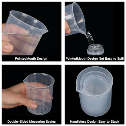 5 Pack Plastic Measuring Jugs, Transparent Lab Graduated Beakers, Heat Resistant Measuring Mixing Cups Set, Multipurpose Cooking Baking Liquid Measure Tool 30ml 50ml 100ml 150ml 300ml