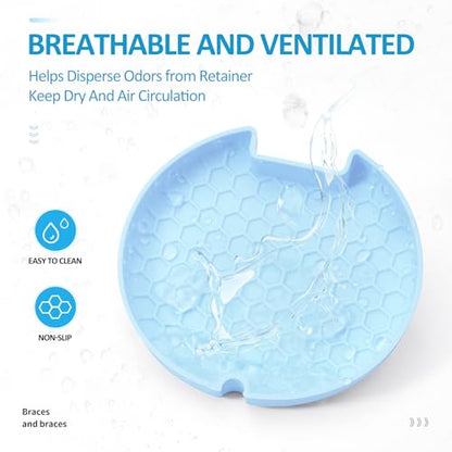 Retainer Case Slim Aligner Case with Vent Holes Removable Inner Tray Silicone for Easy Cleaning, Retainer Removal Tool and Brush (White Blue) - color: White Blue