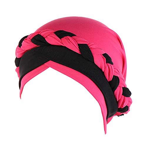 Fxhixiy Silky Braid Turban Cap for Women Cancer Chemo Beanie Hijab Headwear - color: Rose Red Black