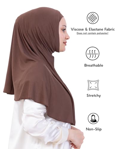 Prien Instant Hijab For Women, Muslim Long Scarf, Undercap Turban Set, Turkish Islamic Clothing, Prayer Clothes For Abaya - color: Brown