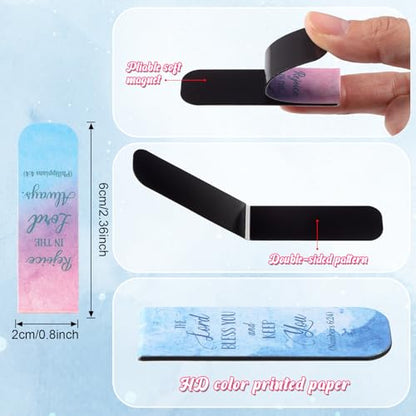 Qeeenar 48 Pcs Bible Verse Magnetic Bookmarks 16 Styles Inspirational Christian Bookmarkers Motivational Encouragement Religious Magnetic Page Clips Presents for Vbs Office Gift Supplies