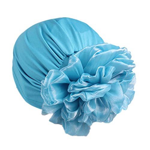 Women Flower Elastic Turban Beanie Head Scarf wrap Chemo Cap hat for Cancer Patient - color: Blue