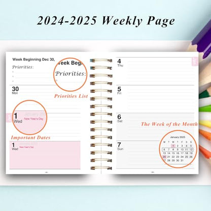 Planner 2024-2025 Daily Weekly and Monthly - Academic Planner July 2024-June 2025-5" x 8" with Floral Cover with Twin-Wire Binding - Effectively Manage Your Time - Dark Blue - color: 2024-A-Dark Blue