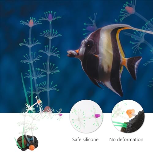 SUPVOX Luminous Green Aquarium Fake Plant Fish Tank Decor Vivid Silicone Underwater Grass for Freshwater and Saltwater Aquariums
