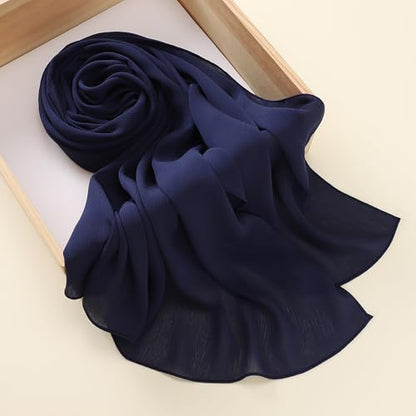 Premium Long Crinkle Chiffon Hijab Scarf for Women, Very Soft Muslim Head Scarfs - color: Navy Blue