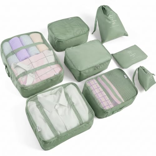 LANSKLBD 6/8 Set Packing Cubes for Suitcases Travel Luggage Packing Organizers,Travel Accessories Essentials Luggage Organizer with Shoe/Tioletry/Laundry Bag (Matcha Green, 8 set) - color: Green, size: 8 set