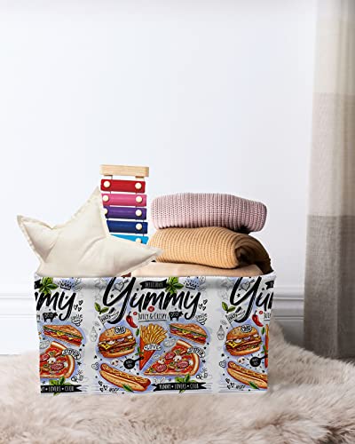 2 PCS Large Storage Baskets Bins Fast Food Collapsible Storage Box Laundry Organizer for Closet Shelf Nursery Kids Bedroom Delicious Pizza French Fries Burger Sandwich - size: 2 PCS-15x11x9.5 Inches