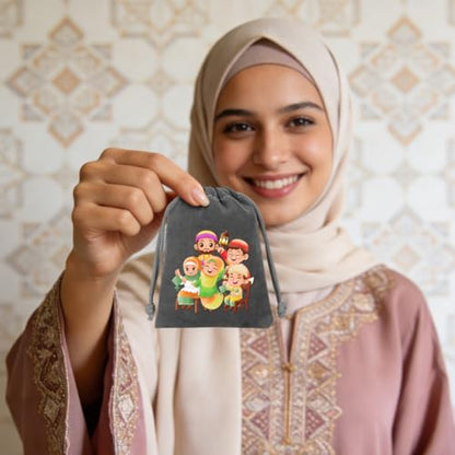 12 Pcs Mini Ramadan Velvet Drawstring Bags,Eid Mubarak Gift Bags Islamic Mosque Moon Star Drawstring Pouches Dice Jewelry Packing Bag for Arabic Muslim Islam Eid al-Adha Party Favor,2.7x 3.5 Inch