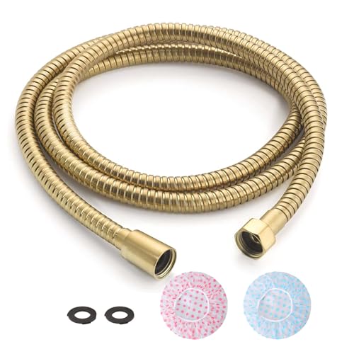 TRIPHIL Kink-free Shower Hoses 59" Replacement for Hand held Shower Head Tube Extension 360 Degree Swivel Anti-twist Brass Connector Flexible Metal Stainless Steel Sleeves Brushed Gold Finish 59-Inch - color: Brushed Gold, size: 59 Inches