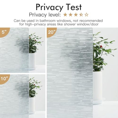 Haton Window Privacy Film, Frosted Stripe Non-Adhesive, 17.5" x 157.4" | Static Cling Removable Frosted Glass Film, Blocks UV & Heat, Anti-glare Privacy Covering for Bathroom & Home Windows - color: Frosted Stripe, size: 17.5" x 157.4"