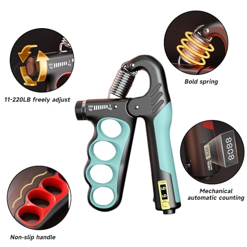 2PCS Grip Strength Trainer, 11-220LBs Adjustable Hand Gripper Strengthener with Automatic Counter, Hand Wrist Forearm Exerciser for Athletes, Musicians, Injury Recovery & Physical Therapy - color: Gray