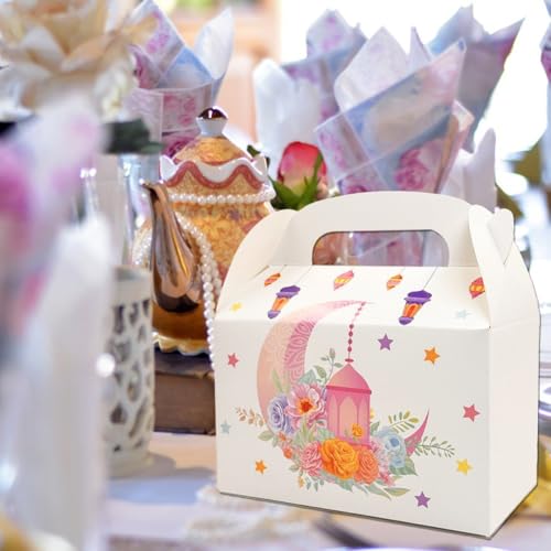 Sanfly Eid Mubarak Candy Box 12 Pack Ramadan Boxes Eid Mubarak Gift Boxes Star Moon Lantern Party Favor with Handle for Eid Fitr - color: A