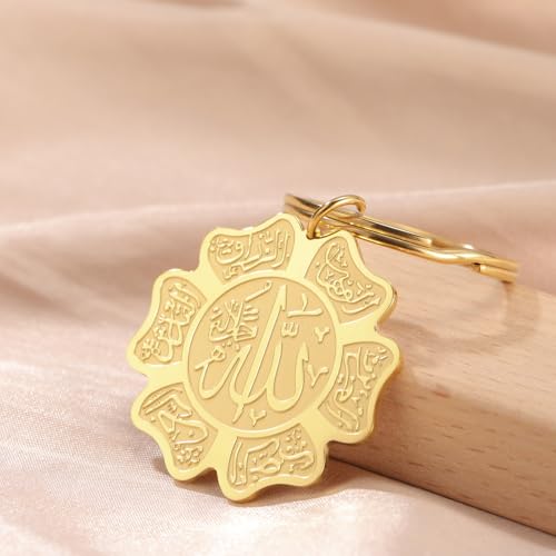 Islamic Ayatul Kursi Keychain Muslim Allah Pendant Arabic Calligraphy Allah Amulet Religious Jewelry Eid Ramadan Gift - color: Ayatul Kursi Allah Keychain Gold