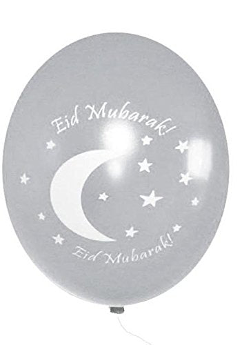 Eid Mubarak Silver Party Balloons (10 Pack) - size: 10 Pack