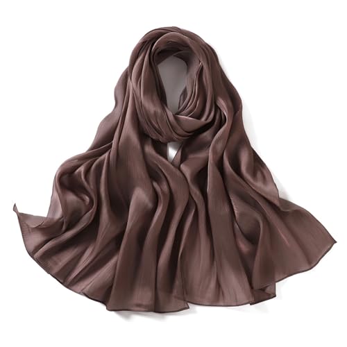 Premium Hijab Head Scarf for Women Lightweight Shimmer Hijab Head Wrap Scarves Crepe Satin Scarf Shawl Wrap - color: Dark Brown