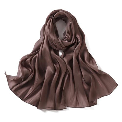 Premium Hijab Head Scarf for Women Lightweight Shimmer Hijab Head Wrap Scarves Crepe Satin Scarf Shawl Wrap - color: Dark Brown