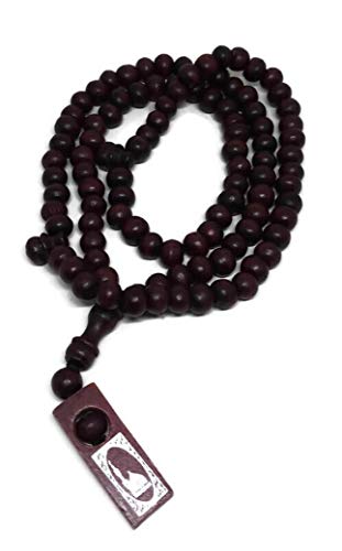 Muslim Wooden Tasbih 99 Rosary Beads Amn081 Printed Picture Tag Islam Prayer Zikr Misbaha Ramadan Gift (Dark Brown) - color: Dark Brown