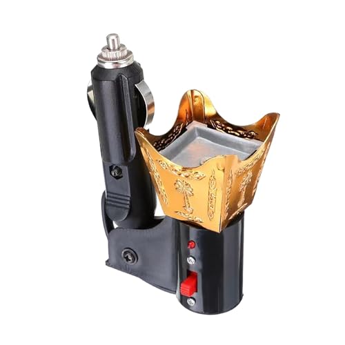 Fenteer Car Electric Incense Burner, Gold Bakhoor Burner with Cigarette Lighter Plug, Middle Eastern Style Air Freshener for Car - color: Gold