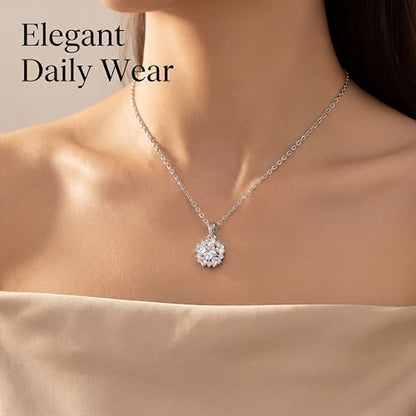 Necklaces for Women - Sparkling Flower Pendant Necklace, 18K Gold Plated Chain, Sunflower Clover Jewelry for Wedding Party, 16+2 Inch - color: Silver