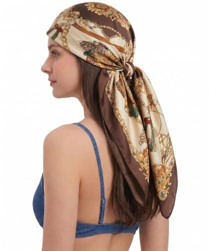 YOUR SMILE Silk Like Scarf Women's Fashion Pattern Large Square Satin Headscarf Headdress - color: 102