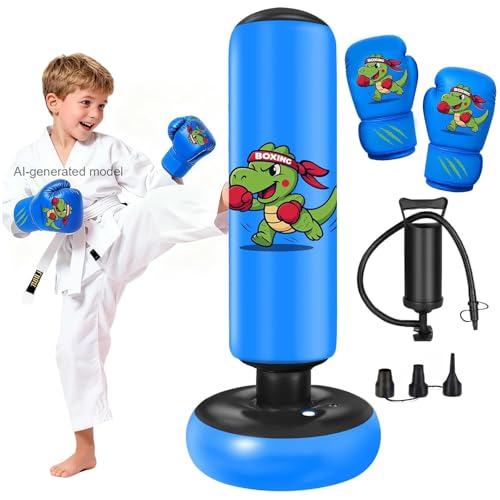 Inflatable Punching Bag for Kids: Qoosea 48 Inches Kids Bop Bag Boxing Gloves & Air Pump Dinosaur Toy Gift for Toddler & Kid Ages 3-8,Freestanding Punching Bag Easy to Inflate,Boxing Bag - color: Blue
