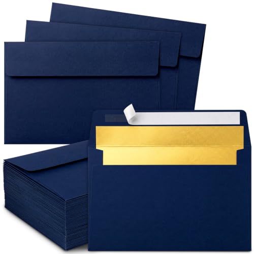 Crtiin Navy Blue 50 Pcs A9 Invitation Envelopes with Gold Foil Lining - color: Navy Blue