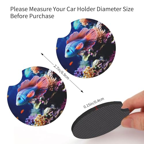 Coral Reef Fish Aquarium Car Cup Holder Coasters 2 Pcs Car Coaster Anti Slip Car Cup Pad Universal Car Interior Cup Holder Pads Rubber Car Cup Mat with A Finger Notch