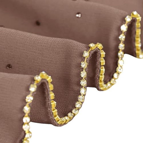 Hijab Scarf for Women Soft Chiffon Rhinestone Long Scarf Shawl Fashion Muslim Hijab Head Wrap Scarves - color: Khaki