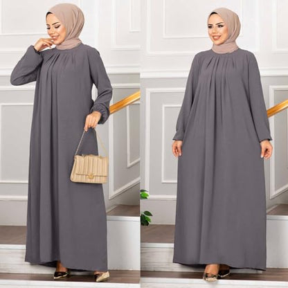 Ruziyoog Muslim Prayer Dress for Women Abaya Solid One-Piece Hoodie Abaya Dress Full Length Dresses Islamic Dubai Jilbab - color: Gray, size: XX-Large