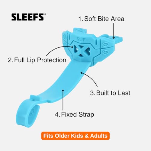 SLEEFS X Sky Blue Football Mouth Guard - Lip/Mouthguard with Helmet Strap - Lip/Teeth Protector Mouthpiece - Moldable - for Youth/Adults, Men & Women Mouth Guard, Maximum Air Flow, All Sports - color: Sky Blue