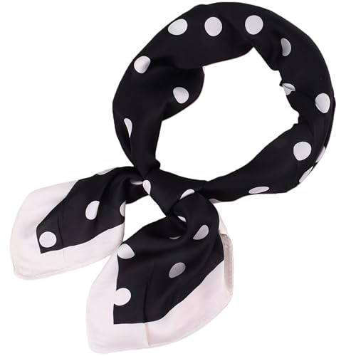 Head Scarf for Women Like Silk Satin Hair Scarves Polka Dot Printed Square Neck Handbags Scarf Bandanas 27.5 Inches - color: Black