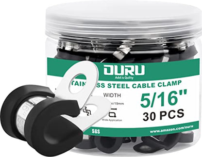 OURU 5/16 Inch Cable Clamps, Rubber Coated Insulated Clamps, 30pcs, 8mm | 304 Stainless Steel, Anti-Vibration, Rust Resistant, Secure Hold, Automotive Wire, Pipe & Tube Mounting, Cable Management - size: 30pcs - 5/16"