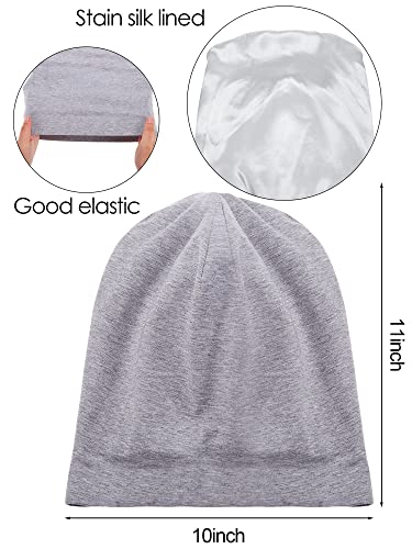 SATINIOR 4 Pieces Satin Lined Sleep Cap Silk Bonnet for Sleeping Women, Silk Hair Wrap Slouch Beanie Hat - color: Black, Wine Red, Grey, Yellow