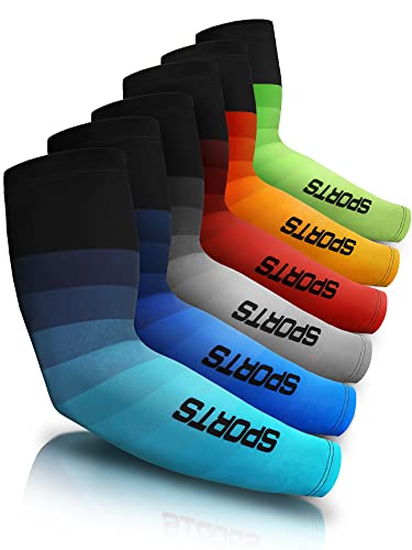 JenPen 6 Pairs Arm Sleeve UV Sun Protection Sleeves Cooling Sports Sleeve Anti Slip Ice Silk Warmers Arm Covers for Men Women - color: Fresh