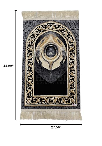 Islamic Adult Prayer /wall Mat Black/Gold Kaaba Black stone Muslim Rug, Janamaz Musallah Rug-Saudi Arabia