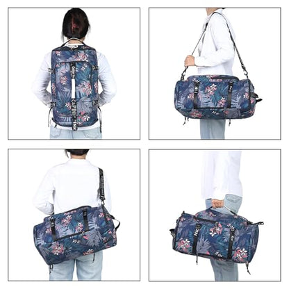 gym duffel bag backpack wrestling bag with shoe compartment 4 kinds of back method waterproof sports walking laptop - color: A-floral Blue