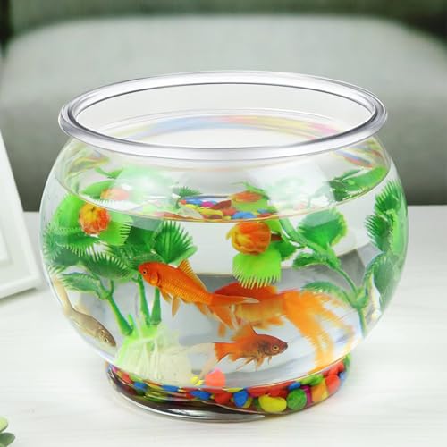 9 Pcs Fish Bowl 7.09 x 6.3 Inch Clear Plastic Fish Tank 100 oz Round Desktop Aquarium Multipurpose Goldfish Bowl for Home Office Party Favors Turtle Goldfish