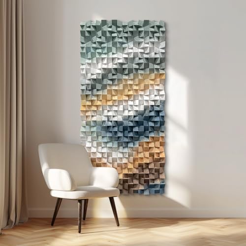 BrightA 3D gradient wooden mosaic wall decoration for living room, bedroom and office - an artistic hanging piece to enhance the style of the space 23.6"x47.2" - color: Beige + Light Brown + Dark Brown, size: 23.6"x47.2"