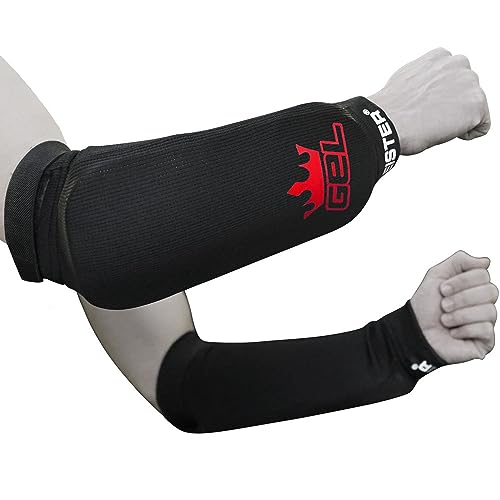 Meister MMA Elastic Cloth Forearm Guards w/Integrated Gel Padding (Pair) | Comfort-fit full arm protection, flexible impact padding for striking, blocking and other martial arts training - size: Small-Medium